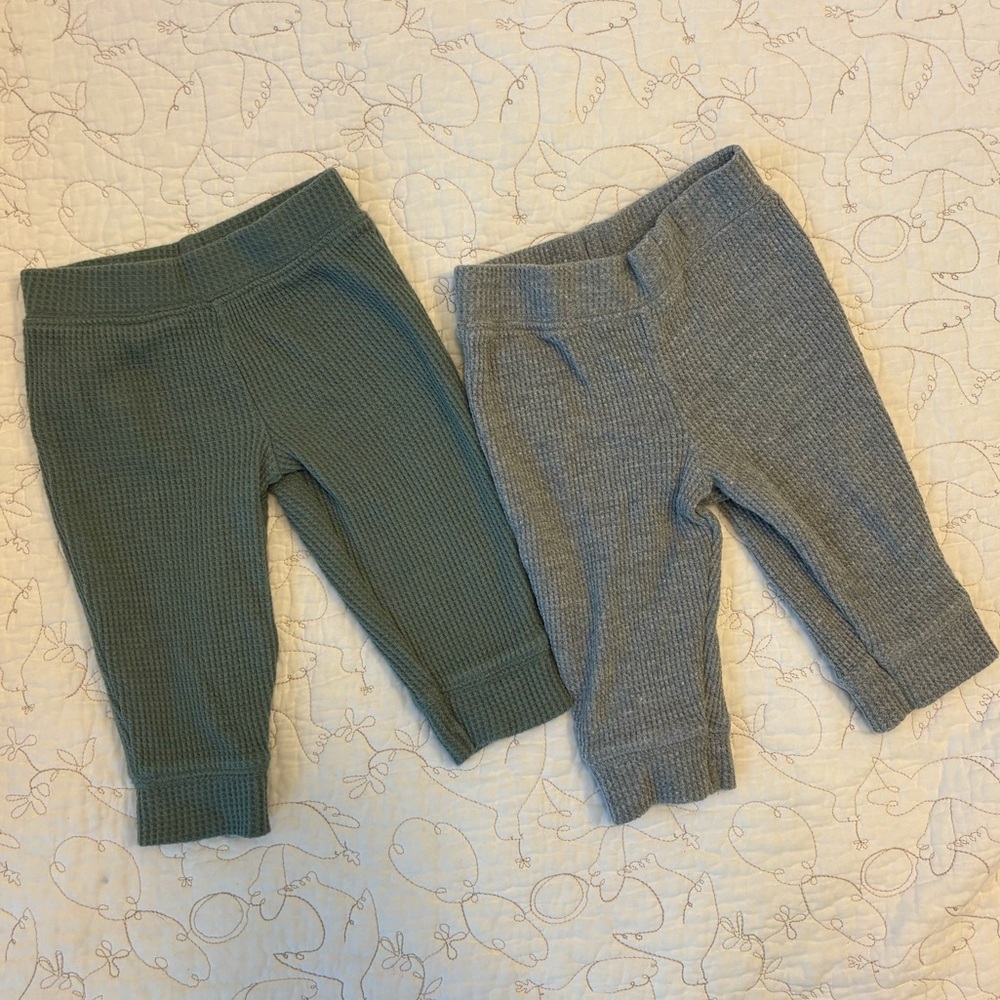 Carter’s Little Planet 6M Grey & Teal Waffle-Knit Pants 2 Pairs ✨ Unisex EUC